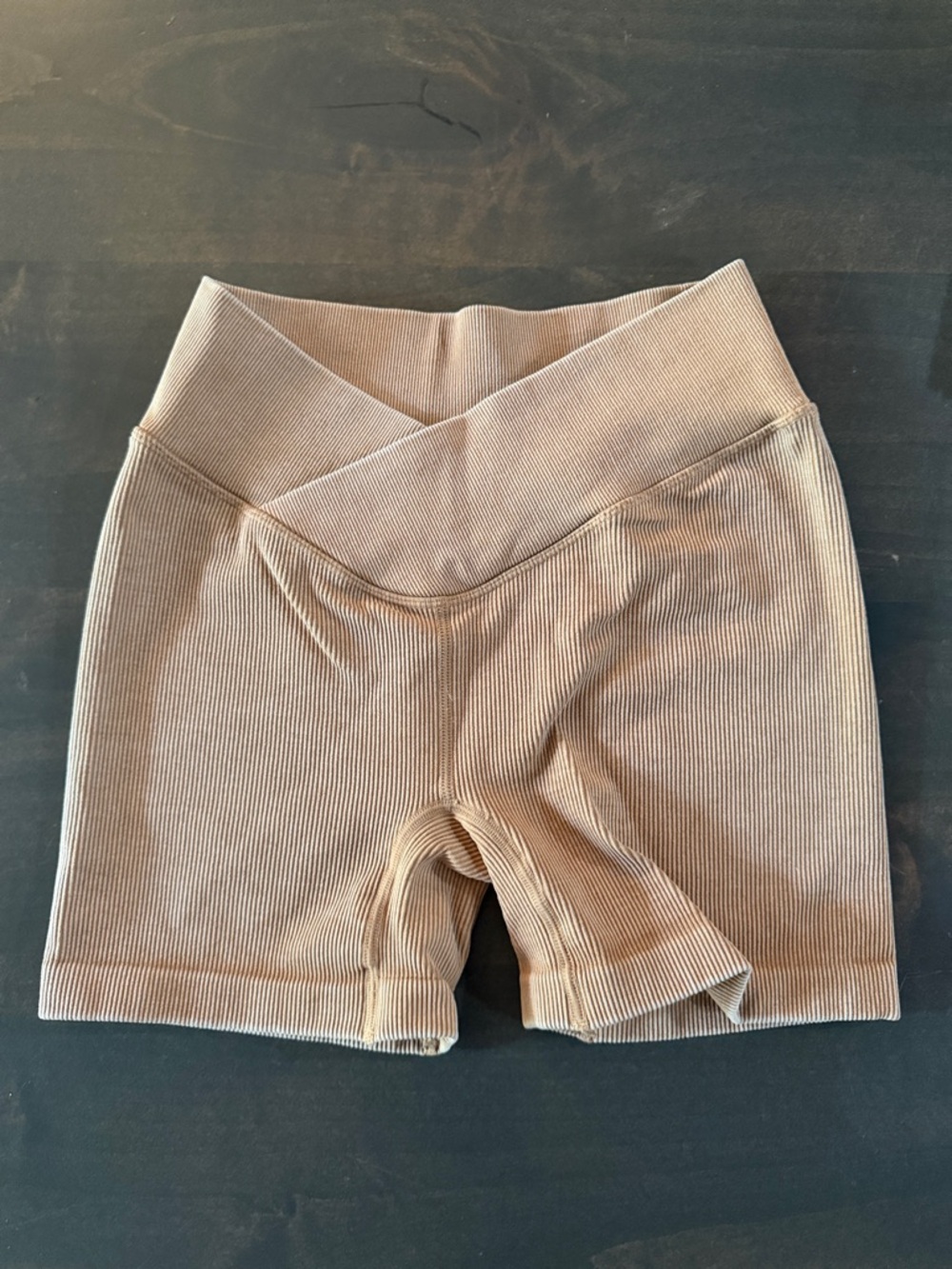 JoyLab Ribbed High-Waist Bike Shorts in Taupe